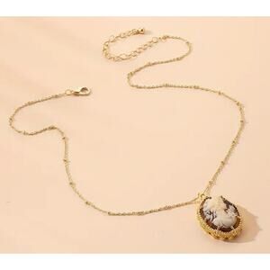 Vintage Styled Cameo Necklace - Gold-Plated Chain - Ornate Oval Frame - NWOT